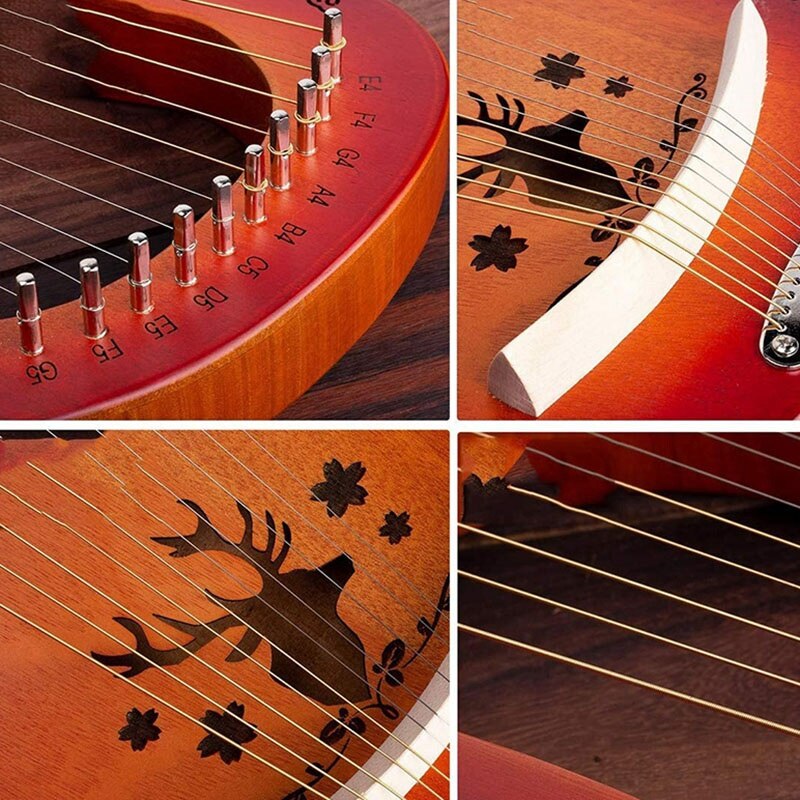 Lyrharpa 10 -strängad harpa heptachord mahogny lutharpa med graverade toner, för musikälskare nybörjare barn vuxen