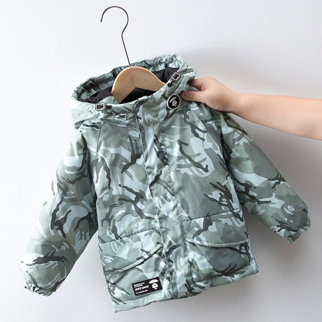 Dzieci zima moda płaszcze moro gruby kapturem 90% puch kaczy ciepłe kurtki dla dziewczyna/chłopiec długa parka odzież wierzchnia: camouflage green / 3T