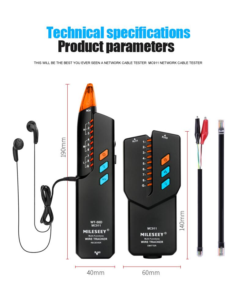 Mileseey Network Cable Tracker Tester MC911 Telephone Wire Tracker Anti-interference Toner Ethernet LAN Trace network cable