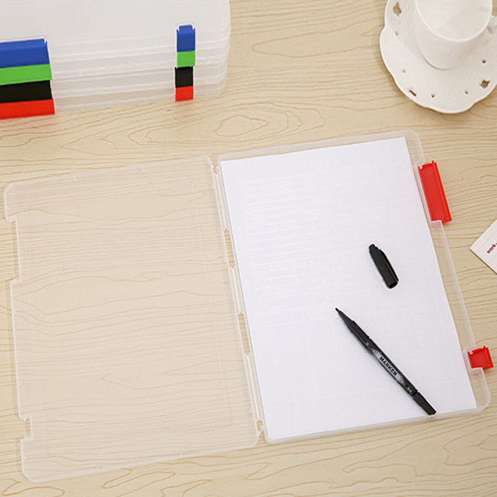 Caja de almacenamiento transparente A4 de plástico transparente para documentos, estuche de almacenamiento práctico, impermeable, ahorro de espacio