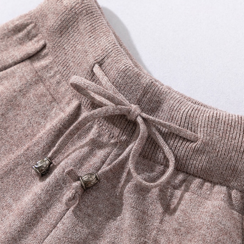 Autumn and winter casual women's knit sweater pants suit knit sportswear color strip stitching wool knit suit