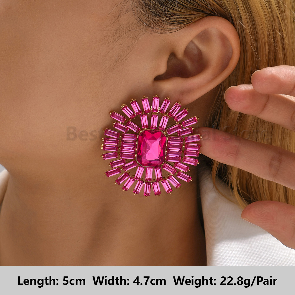 Pendientes colgantes de gota llamativos de diamantes de imitación de color rosa intenso para mujer, colgantes grandes geométricos de de lujo, de joyería para y boda: Verde Dragonly