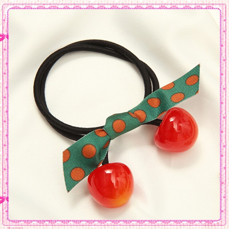 Coletero de cuerda a la para mujer, gomas elásticas para el pelo de hermosa cereza, con lazo, accesorios para el cabello: 1 pcs red