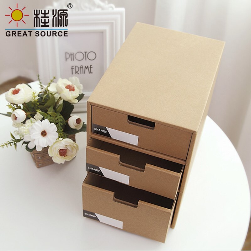 3 Layers Storage Composable Cabinet Office 3 Drawers Corrugate Foldable Home Storage Kraft Paper Environment Friendly(2PCS)