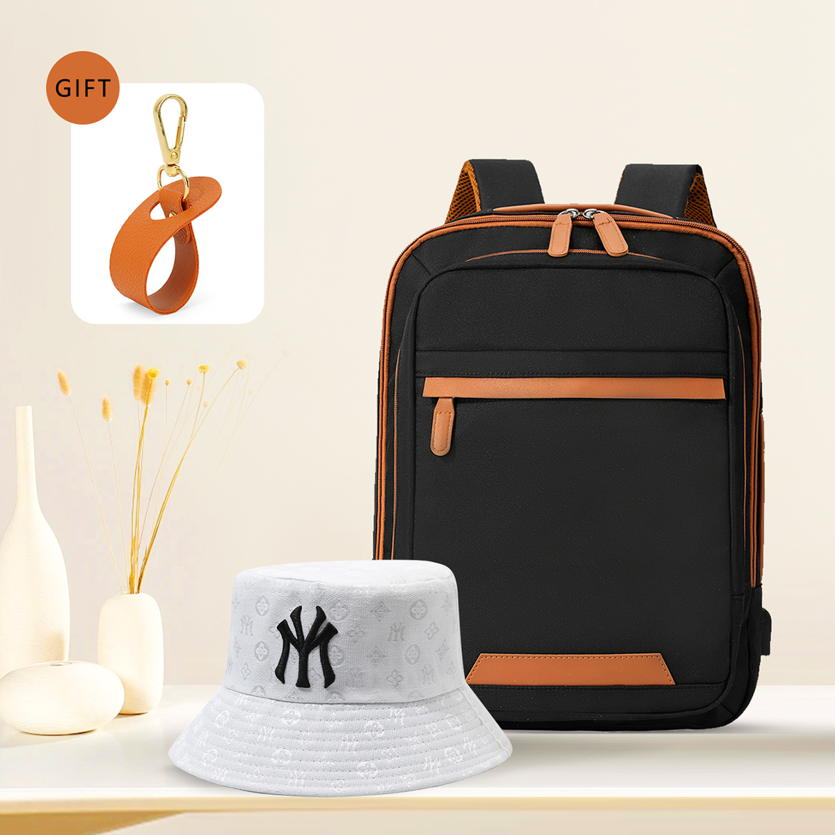 High USB Rechargeable Backpack Men's Waterproof Bag Large Laptop Backpack Unisex School Bag Youth Backpack: Gold