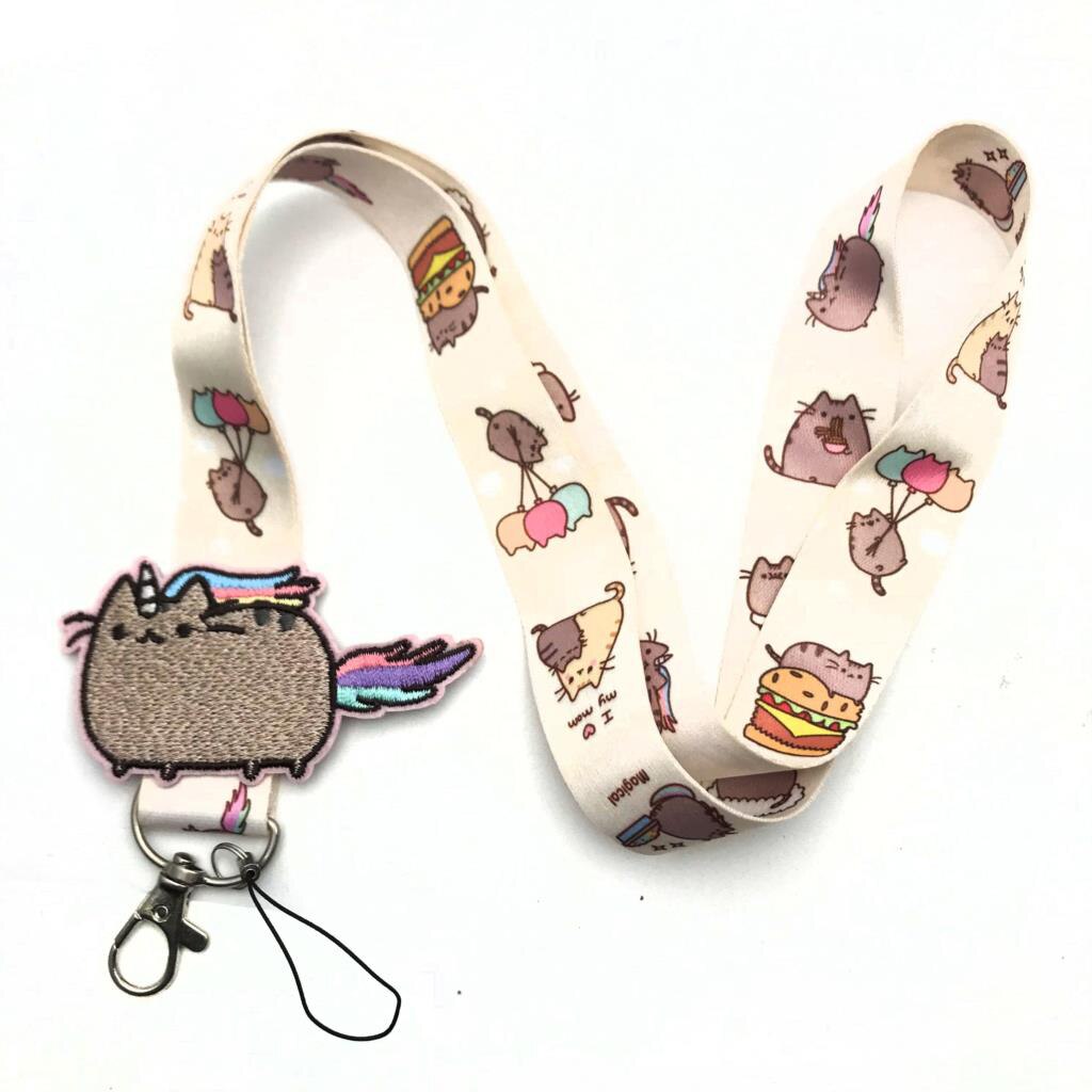 ER1452 Kawaii Kat Lanyard Met Doek Sticker Schilderij Kunst Sleutelhanger Lanyard Neck Strap Voor Telefoon Keys Id Card lanyards