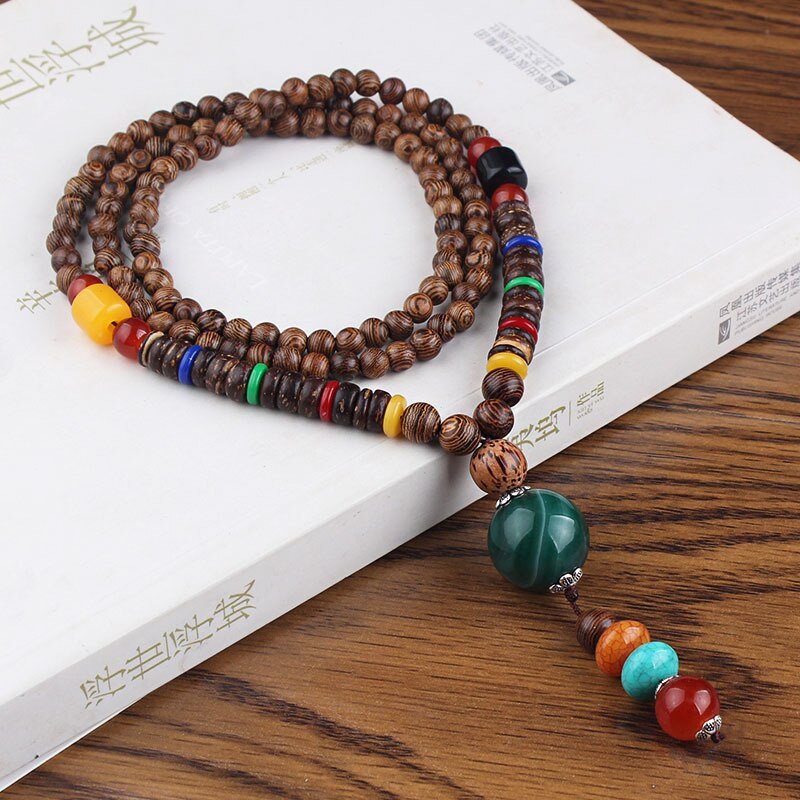 Collier unisexe fait à la main, bouddhiste du népal, pendentif de perles en bois de Mala, collier ethnique corne de poisson, Long bijoux pour hommes et femmes: 13