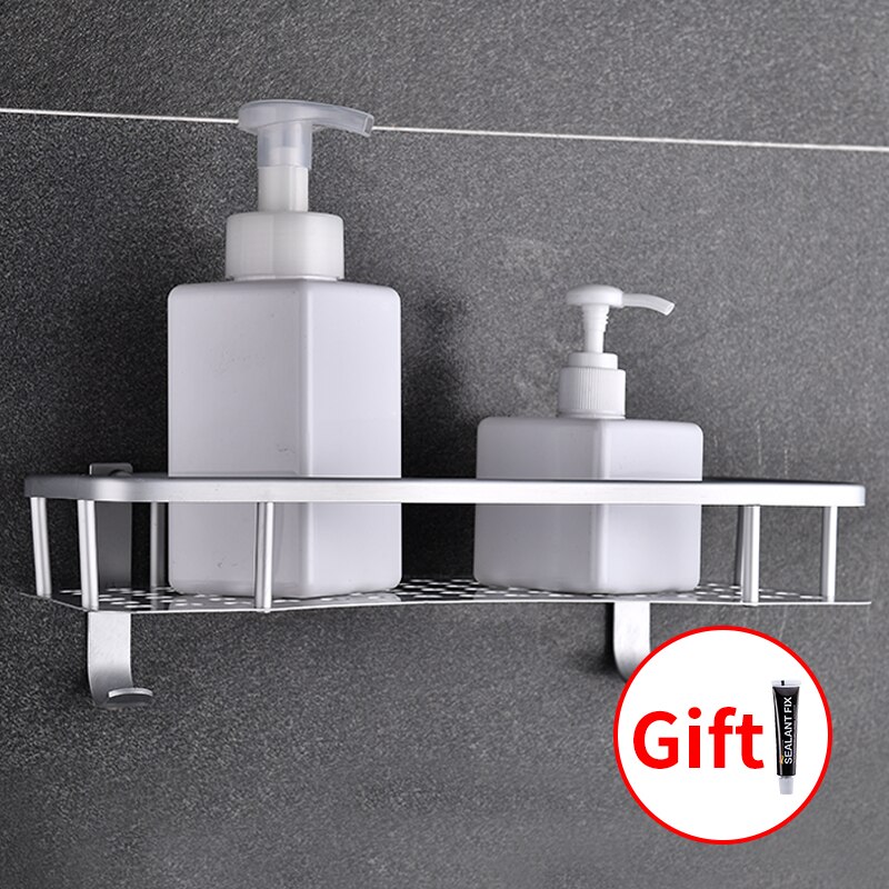Bathroom Shelf Organizer Space Aluminum Kitchen Khelf Storage No Punching Shower Wall Shelves Caddy Waterproof Shampoo Holder: 1layer standard
