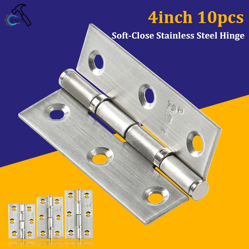 Bisagra de puerta de 4 pulgadas, bisagras planas de acero inoxidable, bisagras para ventana, gabinete, conector de puerta, estantería, caja de madera, muebles, 6/10 Uds.