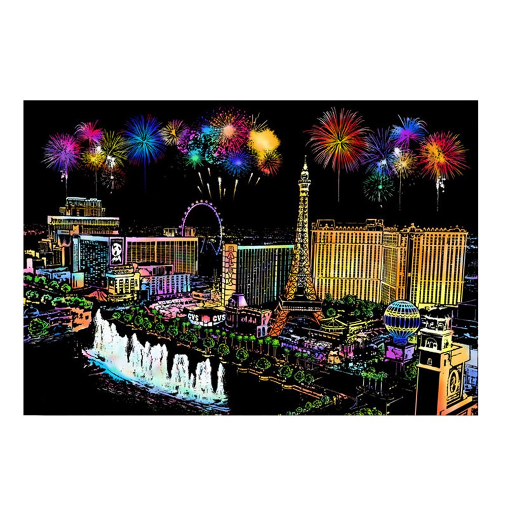 75 * 52Cm World Scenery City Scratch Art Painting Early Education Graffiti Drawing Adult Decompression Hand-Made Diy Scraping: D