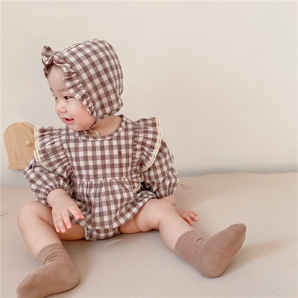 MILANCEL-body a cuadros para bebé, ropa de una pieza para niña pequeña, traje infantil con sombrero, primavera
