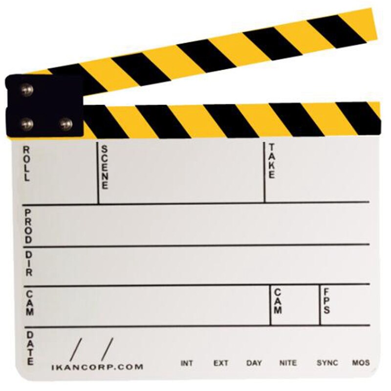 Dry Erase Acrylic Director Film Clapboard Movie TV Cut Action Scene Clapper Board Slate-White