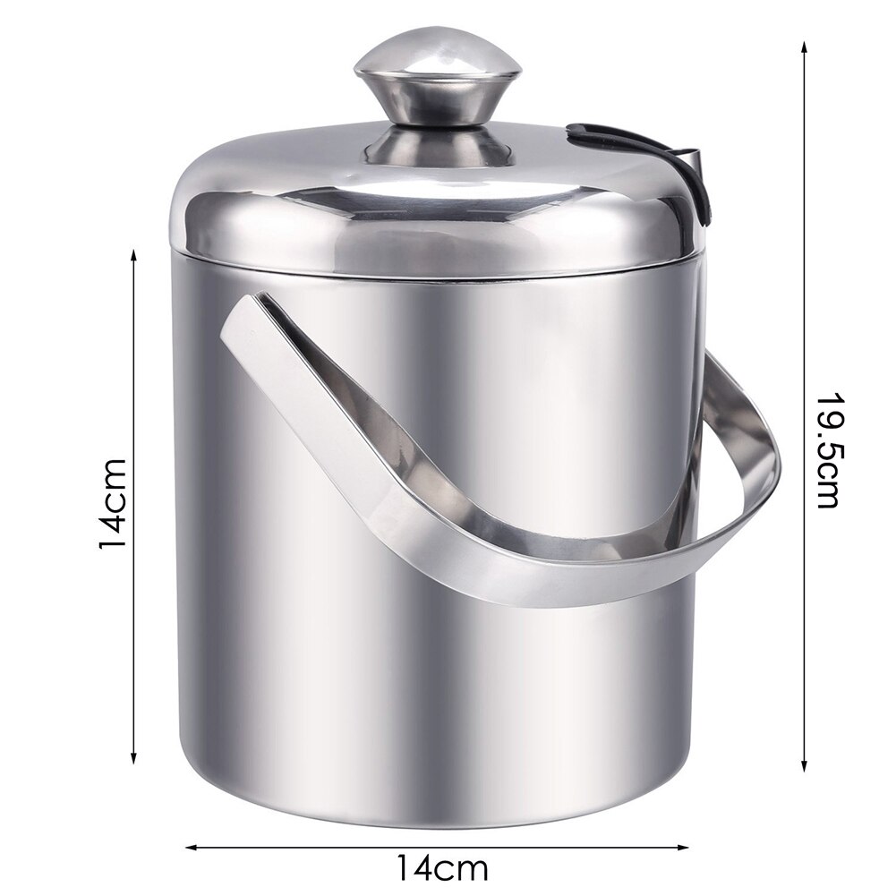 1300ml Stainless Steel Ice Cube Container Double-Walled Ice Bucket ice container with tongs lid Clamp Heat Isolation Bar Tools