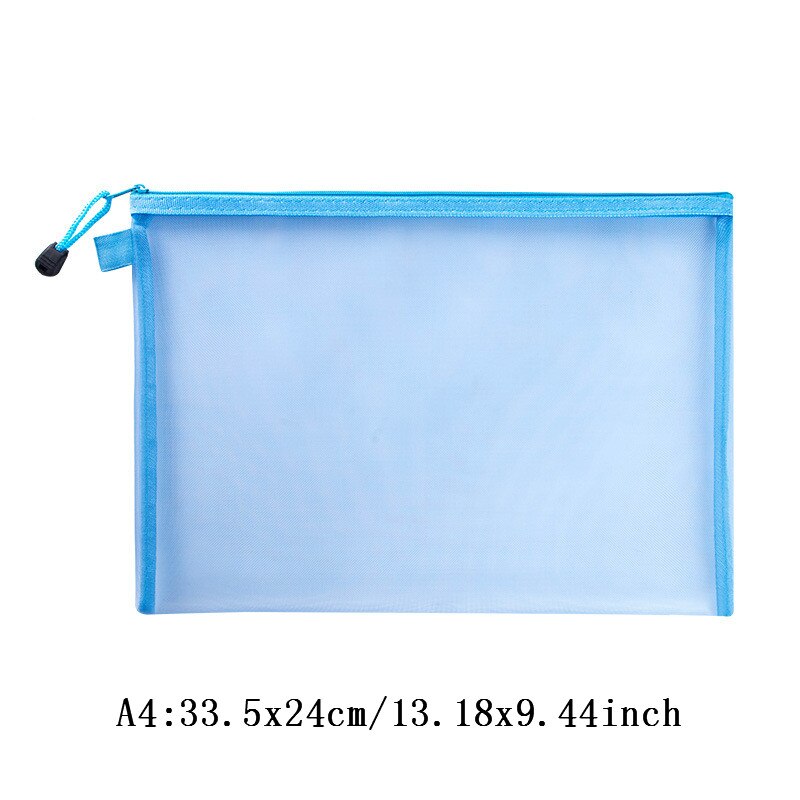 Transparent Mesh File Bag Portable Business Document Stationery Zipper Pocket Organizer Office Supplies Storage Tool Accessories: C-A4 Blue