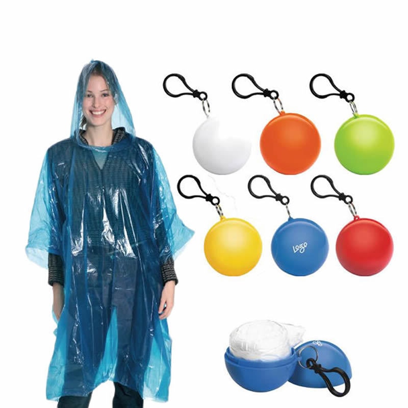 1 Pcs Draagbare Regenjas Wegwerp Poncho Unisex Regenjas Bal Cape Sleutelhanger Bal