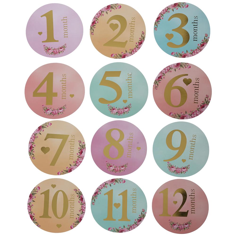 12 Stks/set Maand Sticker Baby Fotografie Milestone Gedenkteken Maandelijkse Pasgeboren Herdenkingsmunt Card Nummer Foto Props Accessoires
