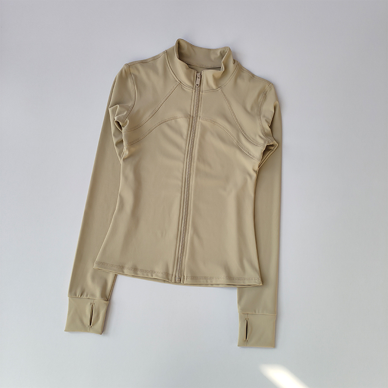 Yoga-Anzug für Damen, High-End-Sportjacke mit Stehkragen und langen Ärmeln, Lauftraining, Fitness-Top, winddichter Laufanzug: M / Brown