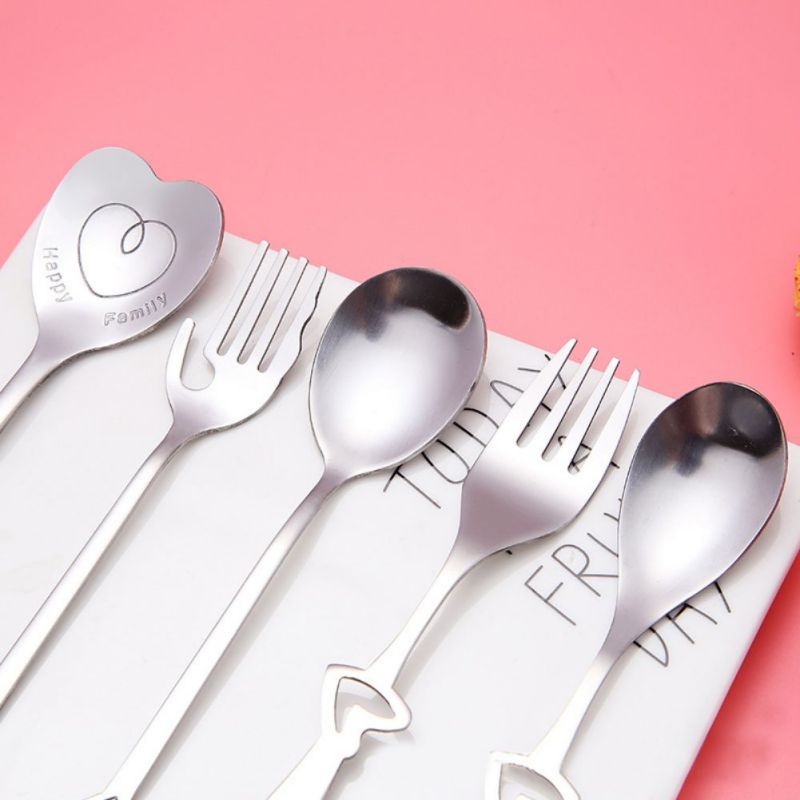 In Acciaio Inox A Forma di Cuore Forchetta Manico Lungo Cucchiaio di Zucchero Tè e Caffè Da Dessert Posate Cucchiaino di san valentino Regalo di Giorno di Nuovo