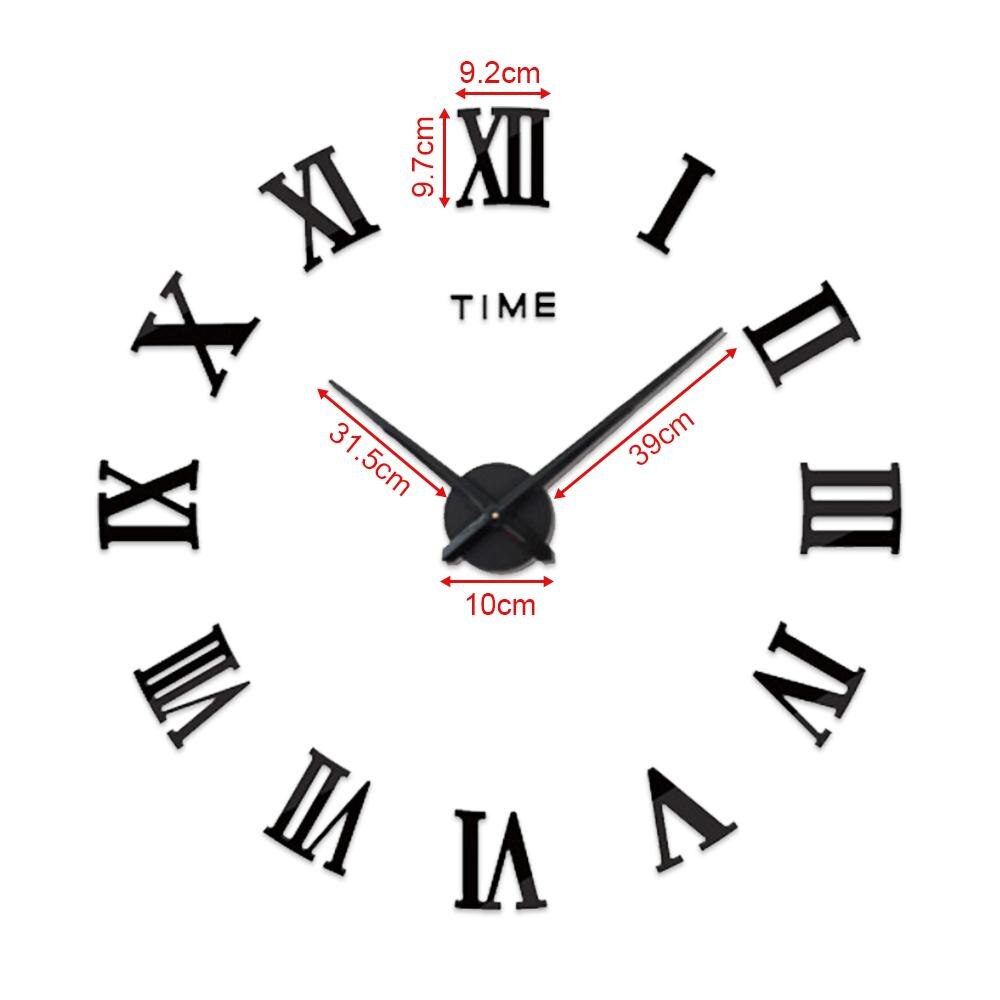 Roman Numerals Wall Clock Mirror Stickers DIY Decoration Home Decor 3D Stickers Wall Clock Adjustable Large