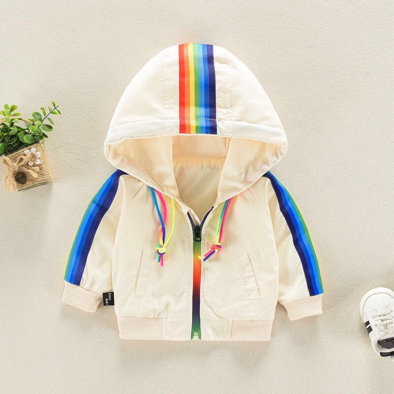 Jongens Meisjes Regenboog Jas Hooded Windbreaker Kinderen Jacket Voor Lente Herfst Kids Kleding Kleding Uitloper Baby Kleding: WHITE / 9m