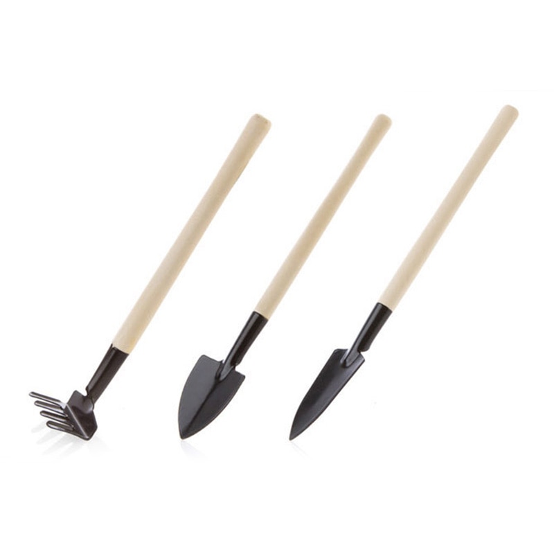 3pcs/set Mini Garden Tools Small Shovel/Rake/Spade Wooden Handle Metal Head Kids Garden Tools For Home Office Family Garden