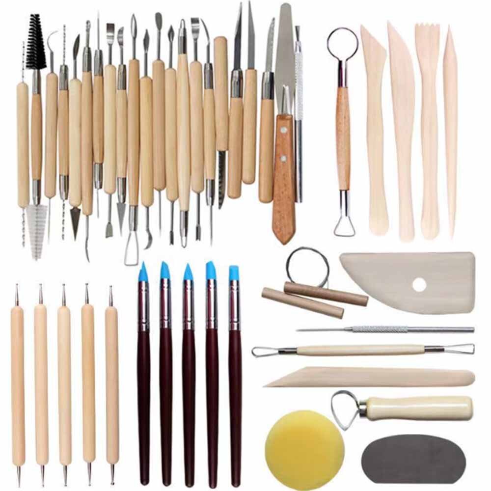Arts Crafts Clay Sculpting Tools Pottery Carving Tool kit Pottery & Ceramics Ceramics Wooden Handle Modeling Clay Tools: 45 Pieces