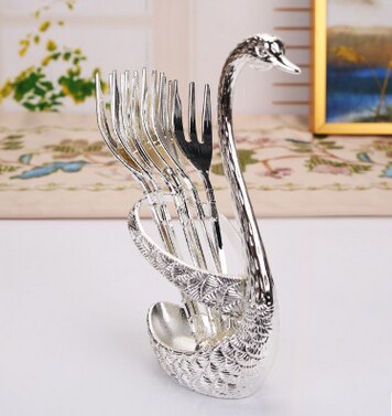 Fruit fork set zinc alloy lovely household fruit sticks with European fork Swan shaped tableware mini spoon tiny spoon: white