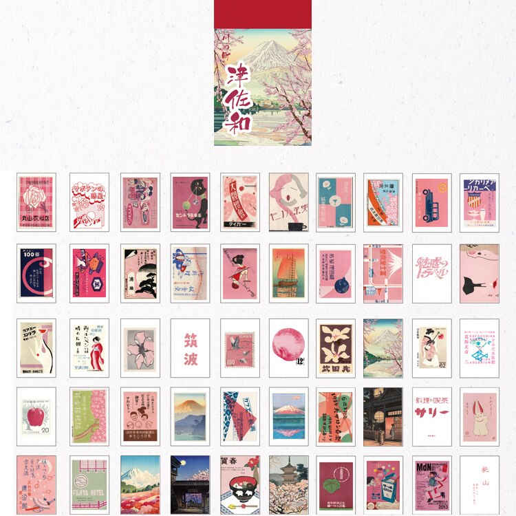 Journamm 50pcs Vintage Kawaii Sticky Pad Japanese Style Stickers Aesthetic Deco Stationery Scrapbooking Stickers Sticky Notes: E