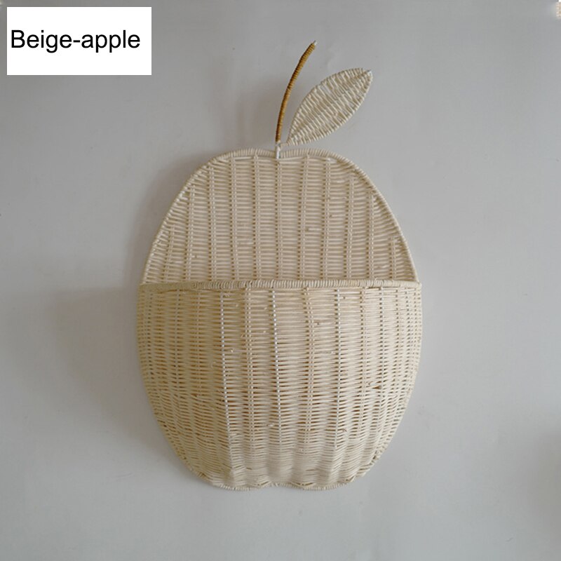Valkoinen/beige päärynä säilytyskori paju kudotut korit kukka-rottinki säilytyskori seinään kiinnitettävä omenoiden säilytyskori: Beige-omena