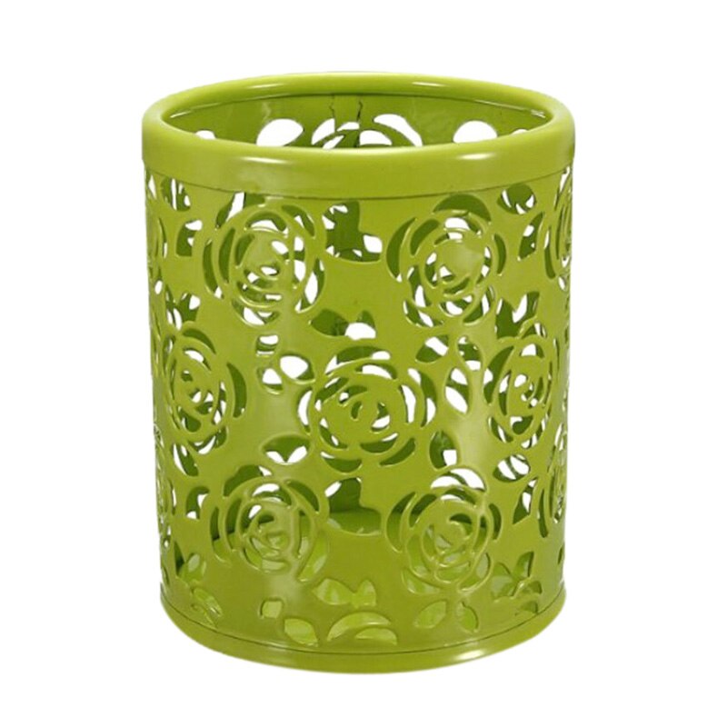 Metal hollow rose flower cylindrical pen pen holder holder container retro makeup brush holder office storage XH8Z