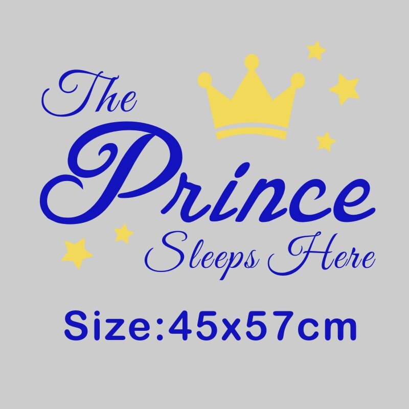Søde citater prinsen og prinsessen sover her wallstickers diy stjerner sød krone børneværelse dekoration drenge piger: Prins