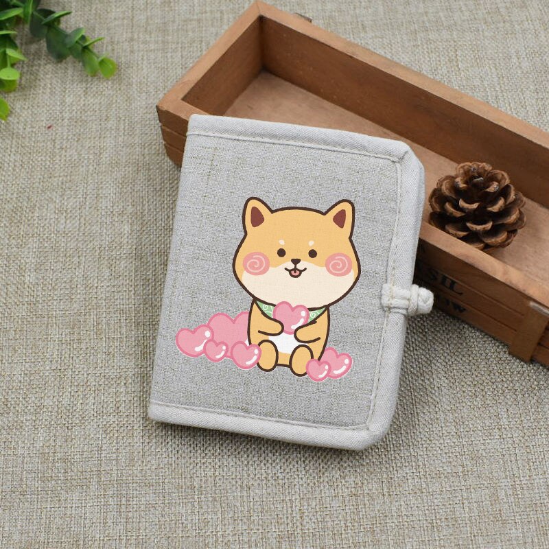 Cartoon Cute Corgi Dog Printing Short Wallet Chinese Style Linen Handmade Women's Wallets Kawaii Purse for Girls