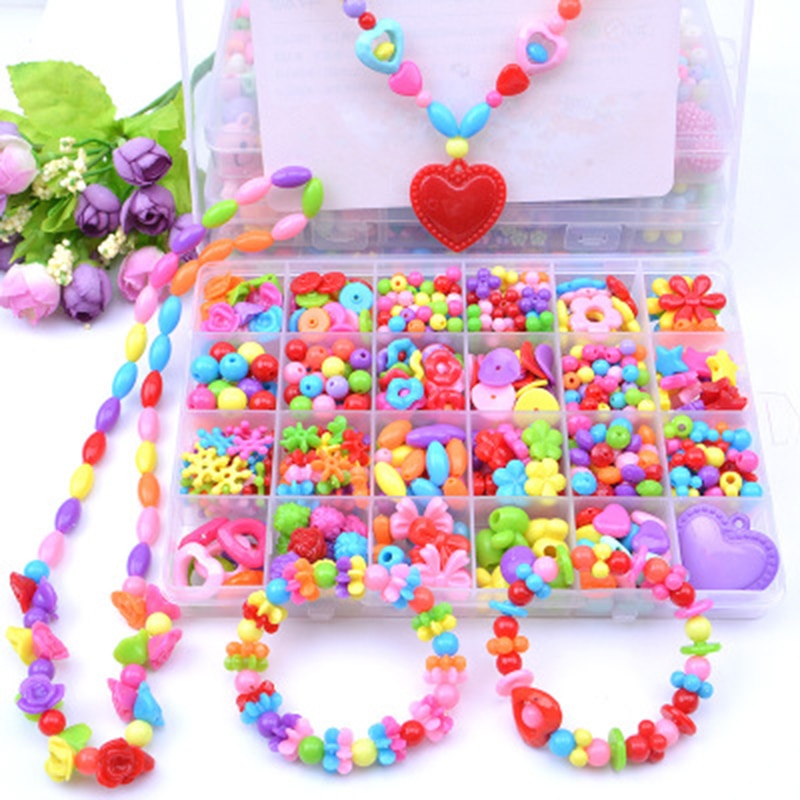 Diy handgemaakte kralen speelgoed met accessoires set kinderen 24 raster meisje sieraden maken speelgoed educatief speelgoed kinderen