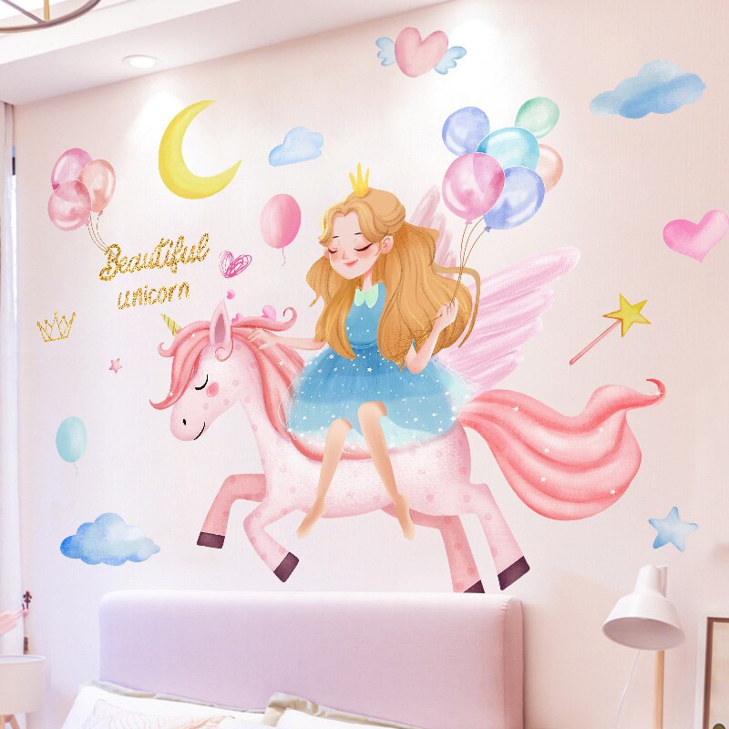 Cartoon Meisje Muurstickers Diy Eenhoorn Dier Muurstickers Voor Kinderen Slaapkamer Babykamer Nursery Woondecoratie