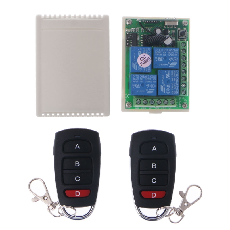 433MHz 24V 4CH draadloze RF-afstandsbediening ontvangermodule + 2x zenders voor elektrische garagedeur