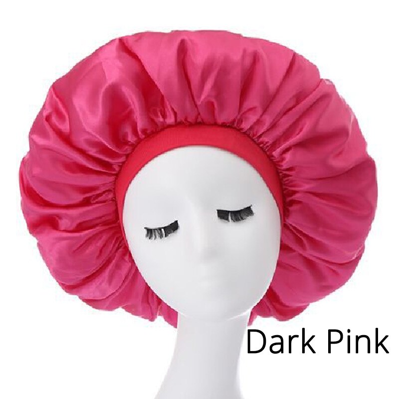 6Pcs/Lot Wide Band Satin Bonnet Cap Hair Bonnets For Women Silky Bonnet For Curly Hair Large Size Sleep Hair Cap: Dark pink 6pcs