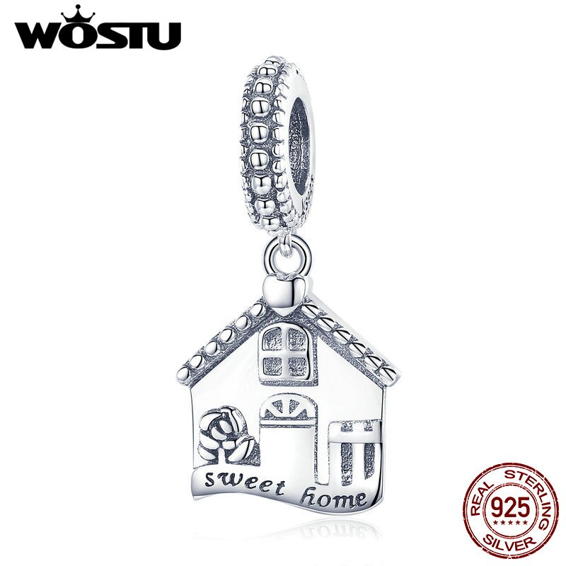 WOSTU 925 Sterling Silver Sweet Home Famliy Dangle Charms Silver Brand DIY Bracelet Necklace Jewelry FIC913