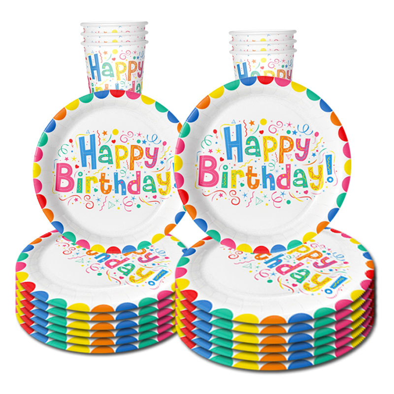 Vajilla desechable para de feliz cumpleaños, vasos de papel de colores arcoíris, platos, Decoración de mesa para niños, suministros para de primer cumpleaños para niñas