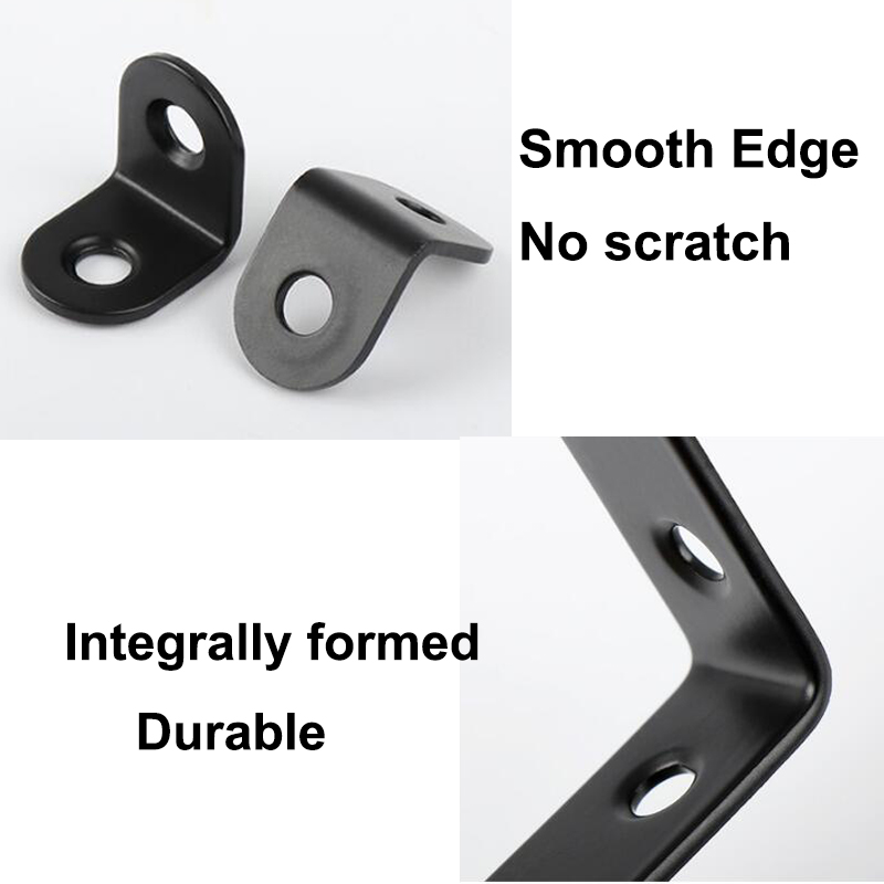 Attelle d'angle noire en acier inoxydable, support d'étagère à Angle droit pour étagères de Table avec vis 10 pièces