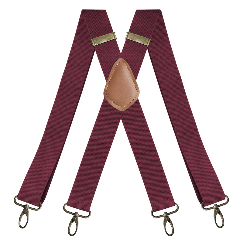 Bretelles Vintage pour hommes, robustes, grandes et hautes, 3.5cm, en forme de X, 4 mousquetons, bretelles élastiques réglables pour pantalons, fête de mariage: Bourgogne