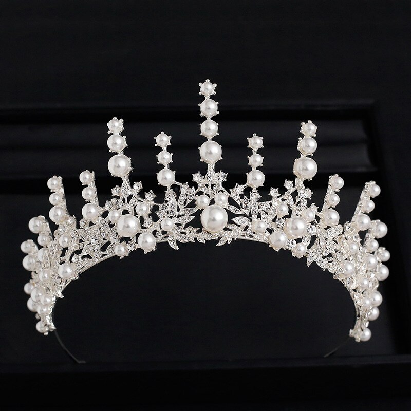 Handgemachte Kristall Perle Kostüm Schmuck Sets Strass Kronen Braut Frauen Hochzeit Schmuck Set Halskette Ohrringe Tiara: 1Pcs Crown