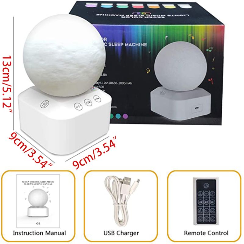 White Noise Sleep Sound Machine Dimmable 7 Color Changing Moon Night Light Sleep