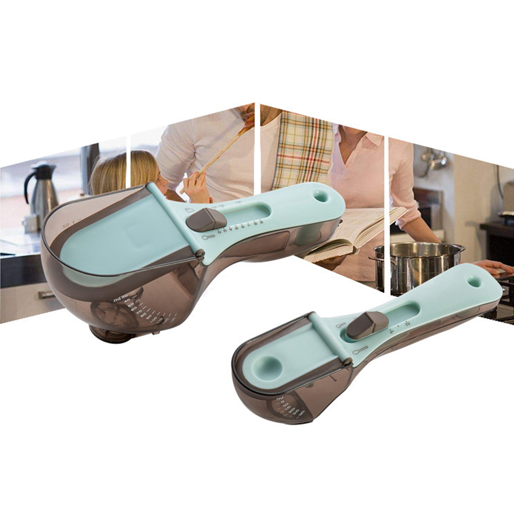 2Pcs Adjustable Measuring Spoons Set with Scale Plastic Markings Teaspoon Tablespoon Scoop Cooking Utensils