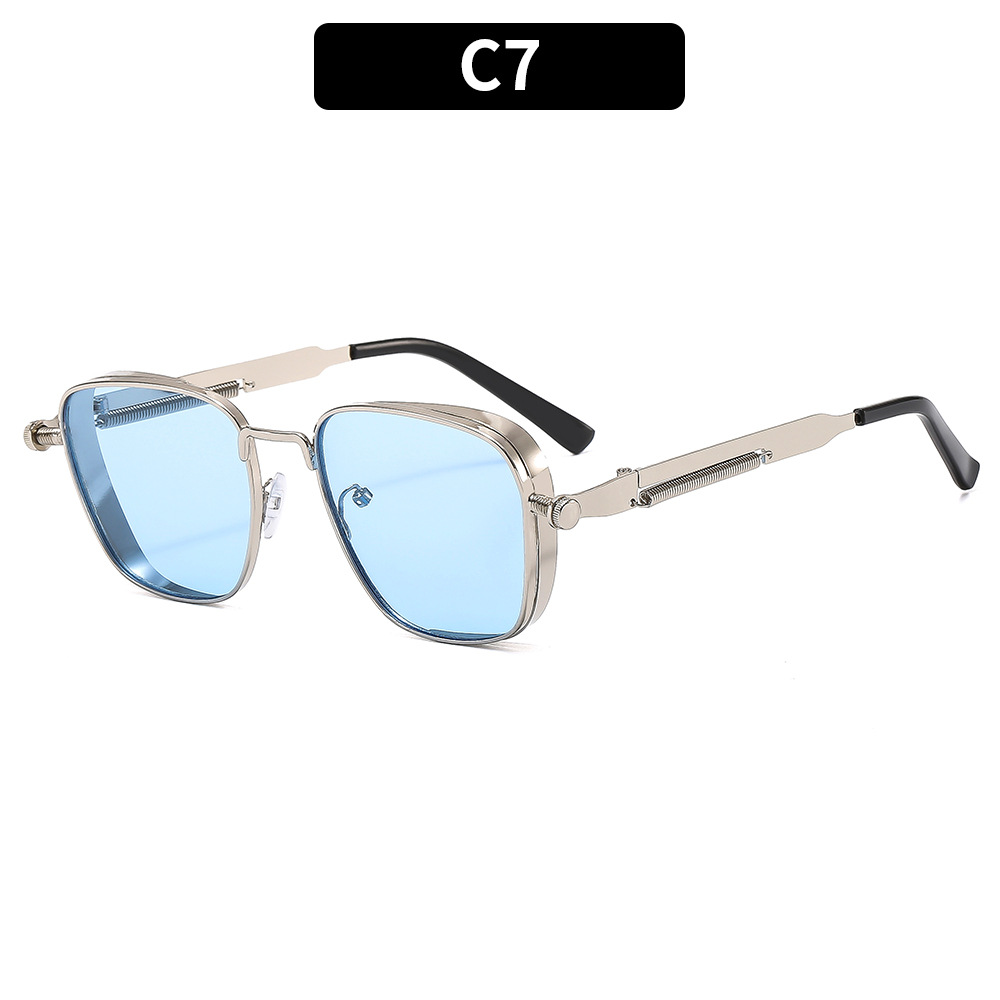 2025 Polarisierte Sonnenbrille für Herren, hochwertig, hübsch, zum Fahren, speziell, Anti-UV, hochwertige Metall-Punk-Modetrends-Sonnenbrille: Blau