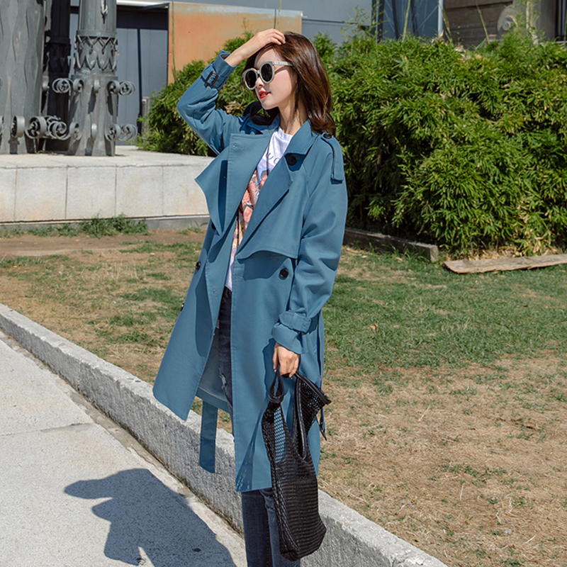 Autumn Long Trench Coat Women Classic Double Breasted Belt Windbreaker Trench Coat Casual Business Outwear