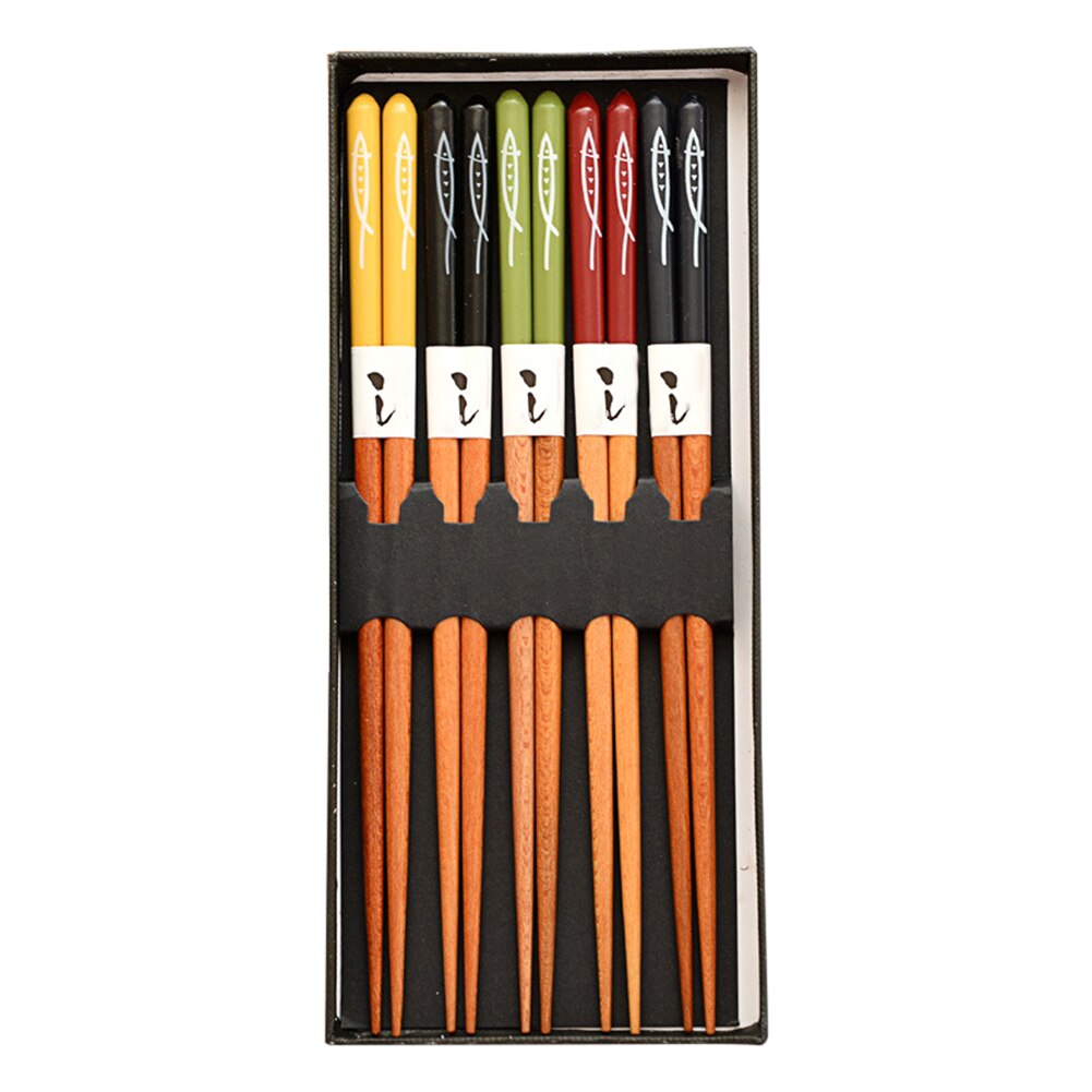 Palillos japoneses de bambú para el hogar, caja de , juego de vajilla portátil, 5 pares,: 3A