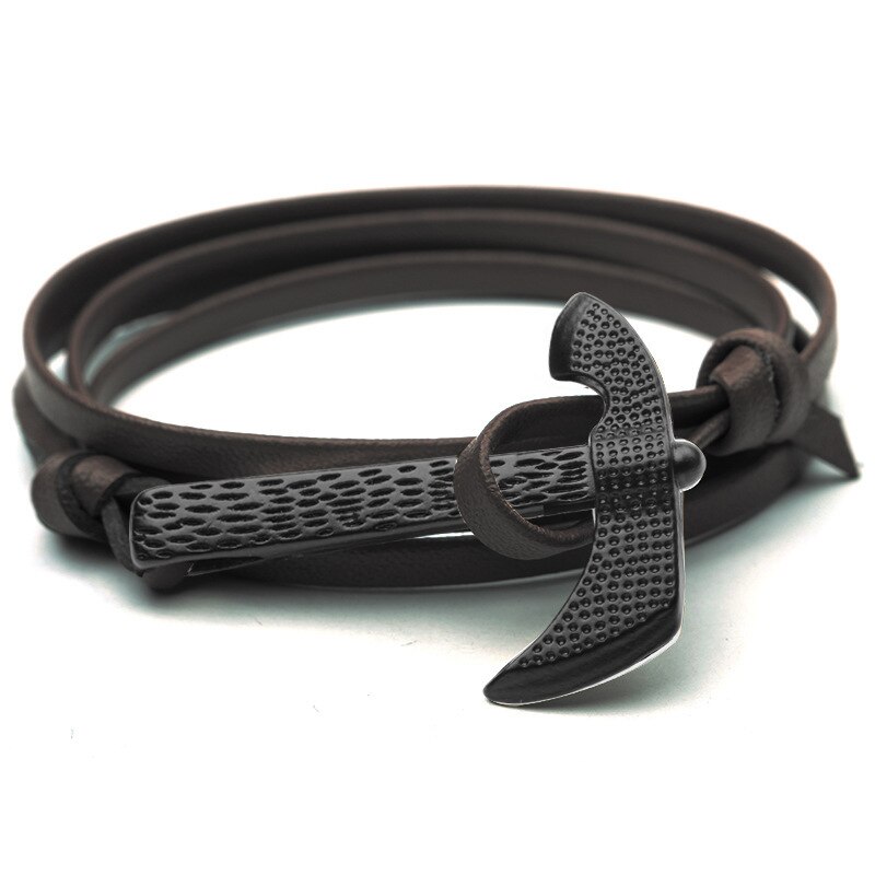 Pulsera de estilo vikingo gitano para hombre, brazalete trenzado, varias capas, cuerda roja, hecho a mano: AX Coffee