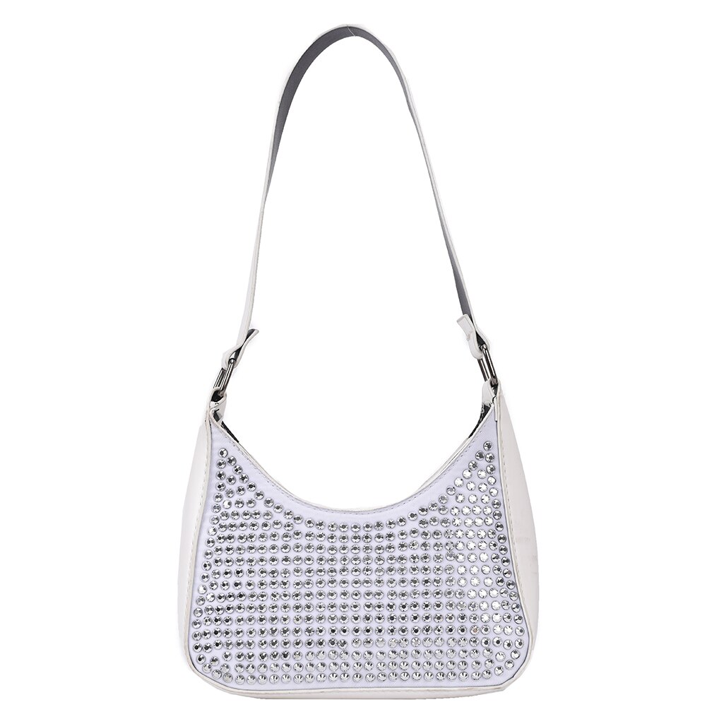Women Rivet PU Leather Shoulder Bags Casual All-match Underarm Bags Ladies Small Hobos Handbags Mini Purse: White