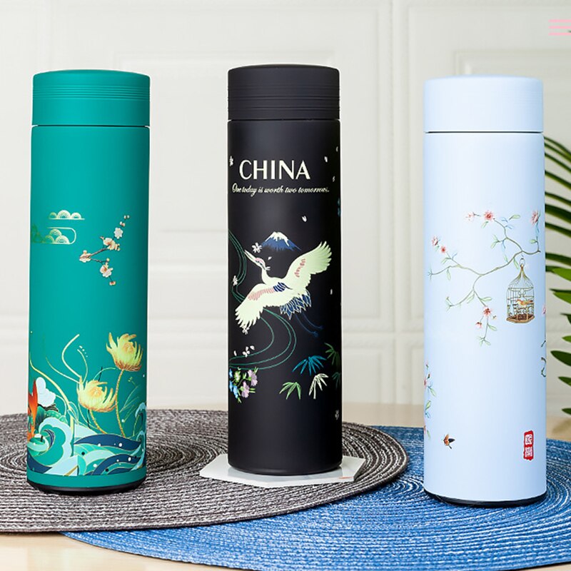 500Ml Chinese Stijl Roestvrijstalen Thermoskan Waterfles Met Filter Geïsoleerde Thermos Mok Thermocup Reizen Flessen