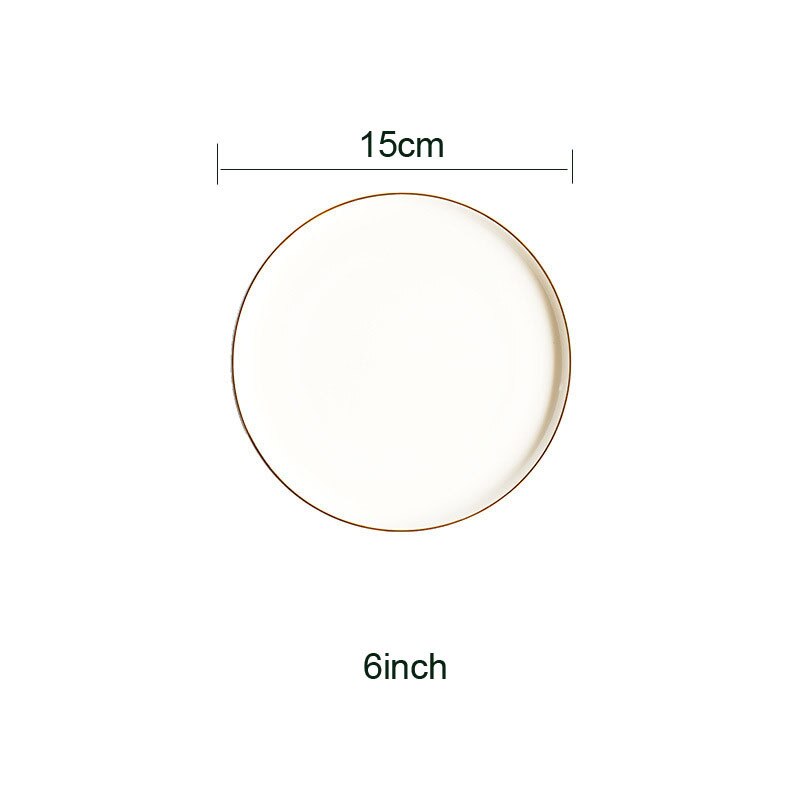 Nordic round ceramic pizza plate dinner dessert plate frame solid metal porcelain Western enamel steak tray cake dessert dish: Brown